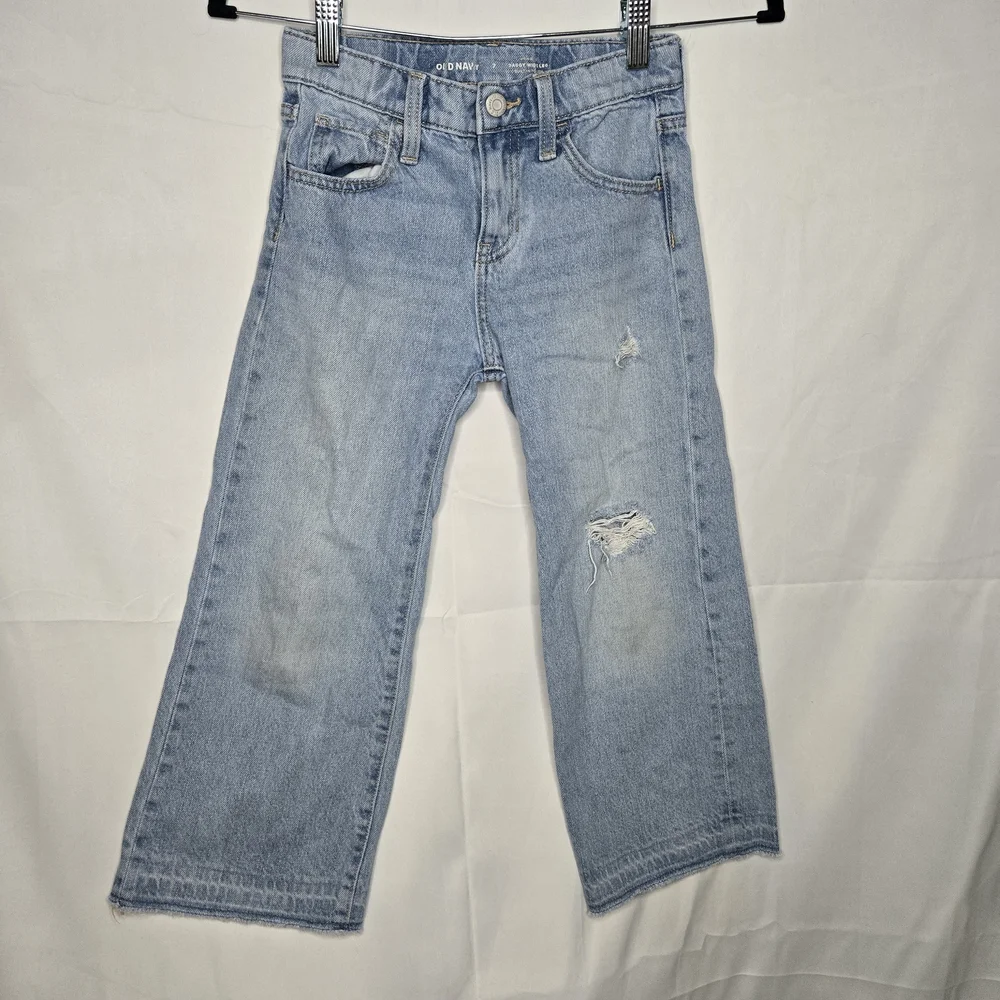 Size 7 Kids Old Navy Blue Baggy Distressed Wide-Leg Jeans